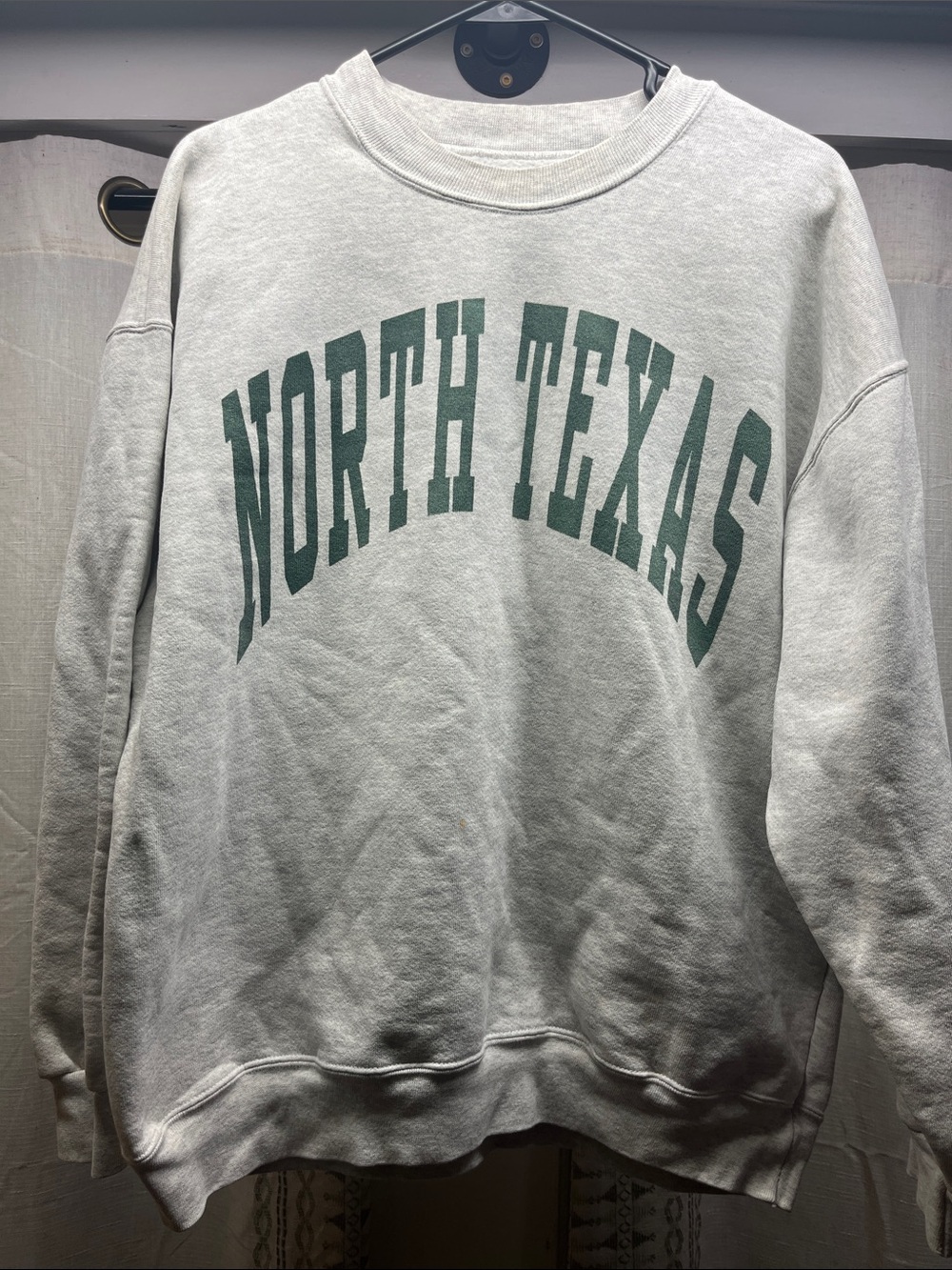 Gray Crewneck Sweatshirt with Green 'North Texas' Logo